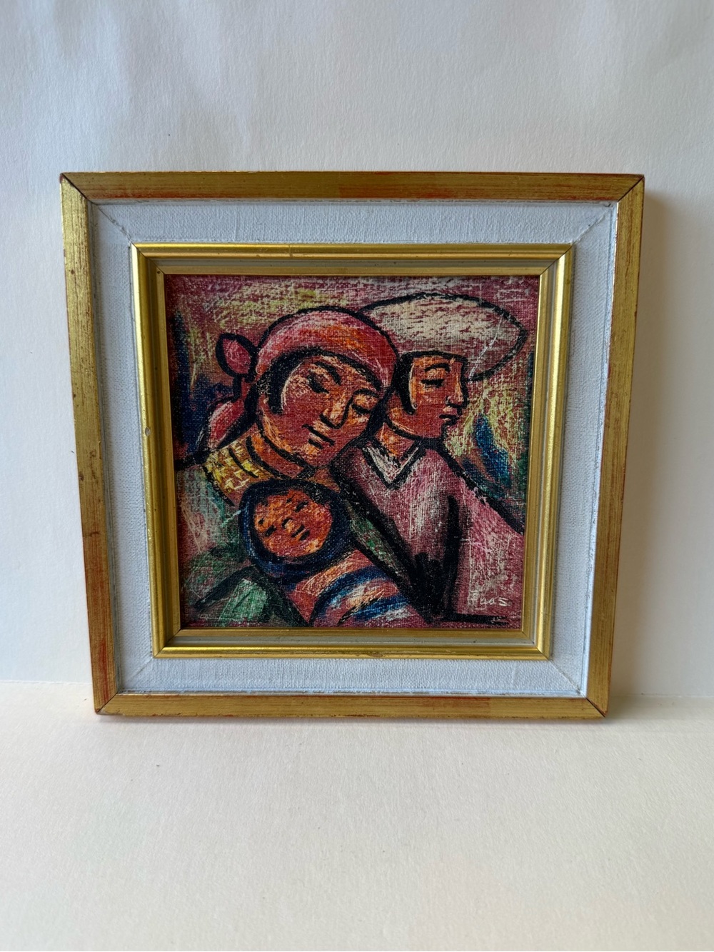 Vintage Small South American Painting Mother and Child Artist Signed.